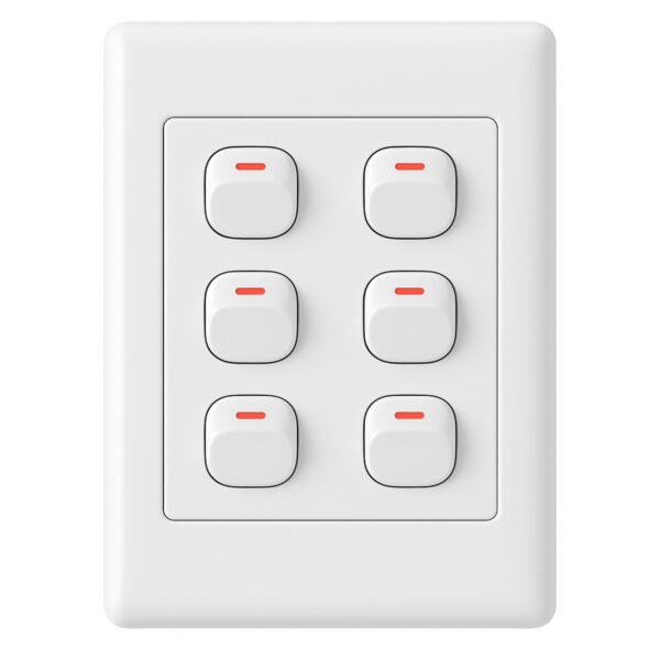 6 Gang Light Switch 250V Wall Mount White Flush