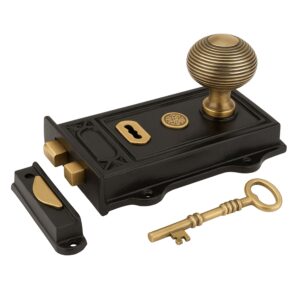 Victorian Rim Lock Set with Key & Knob Black/Brass
