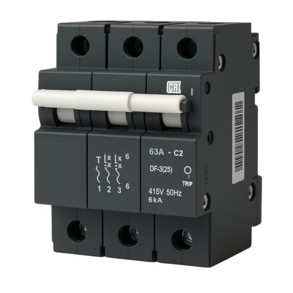 3 Pole Circuit Breaker 63A 415V 6kA C-Curve DIN Rail