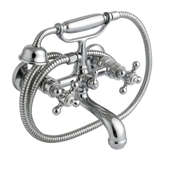 Vintage Wall Bath Mixer Tap with Shower Hose Chrome
