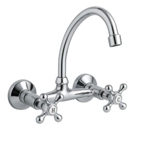 Wall Mount Kitchen Mixer Tap Chrome Hot Cold Cross