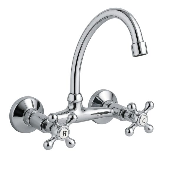 Wall Mount Kitchen Mixer Tap Chrome Hot Cold Cross